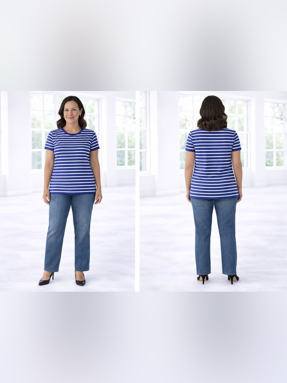 Ralph Lauren Blue and White Striped Sequin Tee size Small NWT